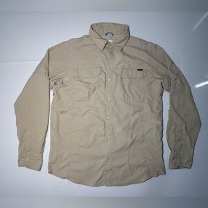 Columbia Button Up Omni-Shade Shirt Men Large Beige Long Sleeve Vented Fishing